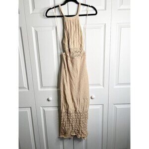 Significant Other Abby Tan Cream Crochet Halter Maxi Dress Women's Size 12